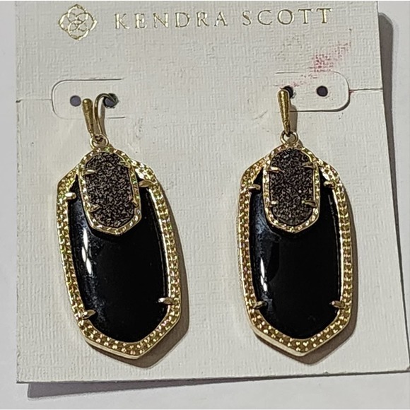 Kendra‎ scott Emmy gold black and drusy Earrings new - Picture 1 of 6